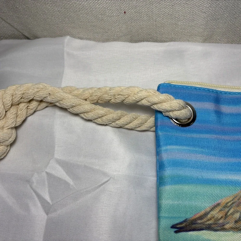 NWT Ryan‎ Marie Resort Sandpiper Beach Wristlet Pouch Blue Yellow Rope Handle